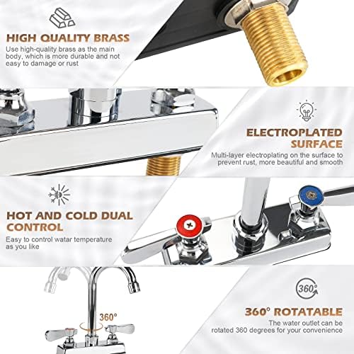 Commercial Bar Sink Faucet 4 Inch Center Deck Mount 3-1/2" Gooseneck Spout - Image 4