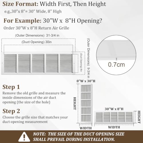 30x8 Steel Return Air Grille, HVAC Vent Cover Fits 30"W x 8"H Duct Opening - Image 4