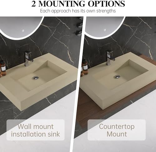 30" x 19" Bathroom Sink with Solid Surface, Wall Mount Bathroom Sink with - Image 6