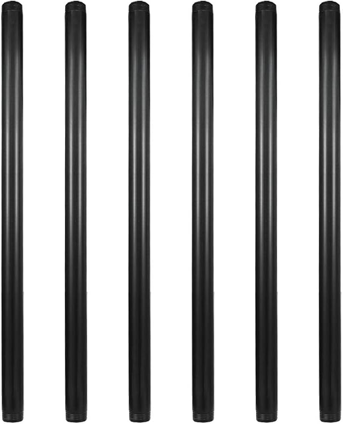 6 Pack 3/4" × 20" Pre-Cut Black Metal Pipe, Industrial Steel Fits Standard by GeilSpace