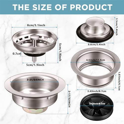 Zonon 5 Pcs 3-1/2 Inch Kitchen Sink Drain Strainer Assembly - Image 2