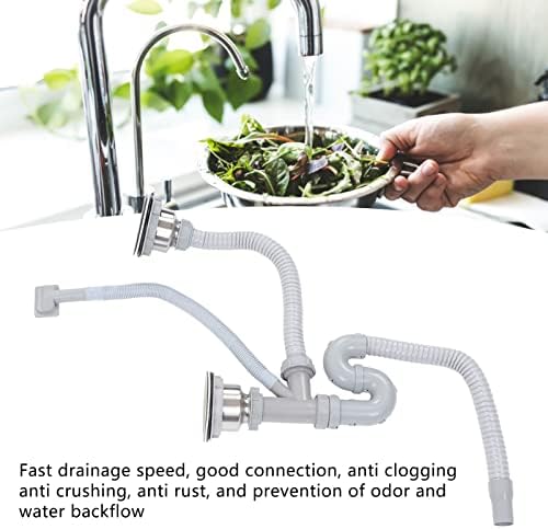 Double Sink Drain Pipe Kit, 1-1/2' Expandable Flexible P-Trap - Image 3