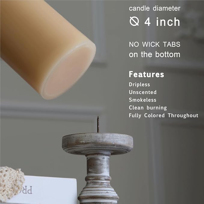 MOZEAL 4" x 10" Extra-Large Beige Pillar Candles, Long Clean-Burning, Tall 10 - Image 3