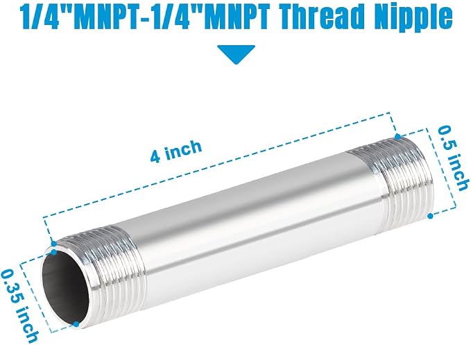 Quickun 304 Stainless Steel Pipe Fitting, 1/4" NPT x 1/4" NPT Male Malleable - Image 2