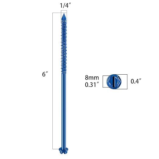 Wensilon 1/4" * 6" Slotted Hex Concrete Screws Anchor Blue Hexagon Head - Image 2