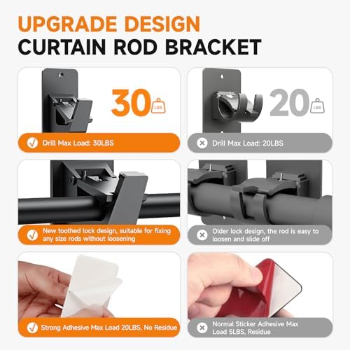 Universal Curtain Rod Holders, No Drill Curtain Rod Brackets, Self Adhesive - Image 5