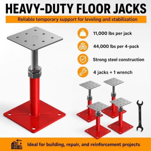 4-Pack Adjustable House Floor Jacks, 5-8 Inch Telescoping - Image 2