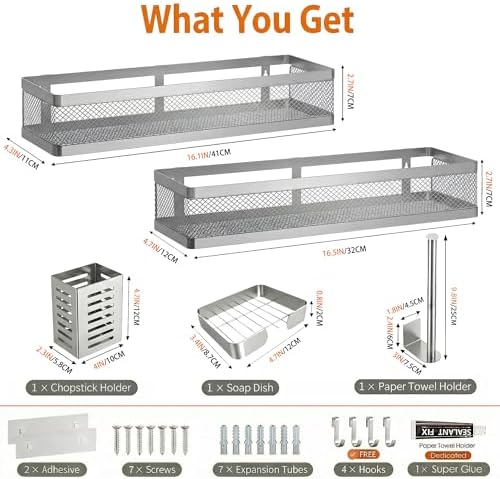PUSDON 5-in-1 16.5" Extra Long Slim Wall Mount Wrapped Mesh Kitchen Organizer & - Image 2