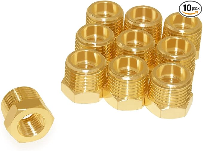 Hooshing 10PCS Brass Reducer Hex Bushing 3/8" NPT Male x 1/4" NPT Female | by Hooshing