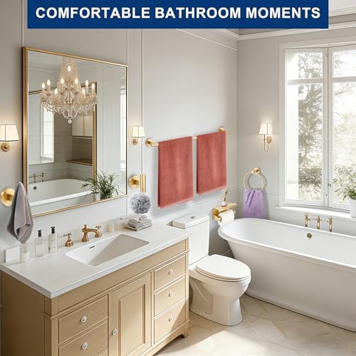 5 Pieces Bathroom Hardware Accessories Set Brushed Gold, 24Inch Bathroom Towel - Image 2