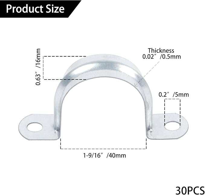 30 PCS 1-9/16 Inch Reinforced Rigid Pipe Strap, 2 Holes U Bracket Cable Clamp - Image 2