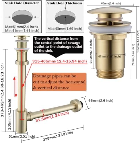 RANDOM Brushed Gold Brass Round Bottle P Trap Kit - Image 2