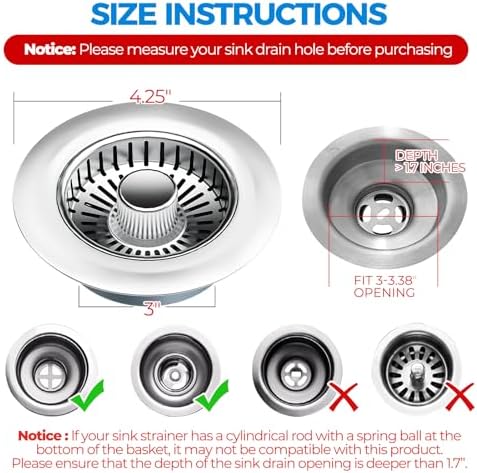 zaa 3 in 1 Kitchen Sink Drain Strainer Stopper Removable Basket Pop-Up - Image 5
