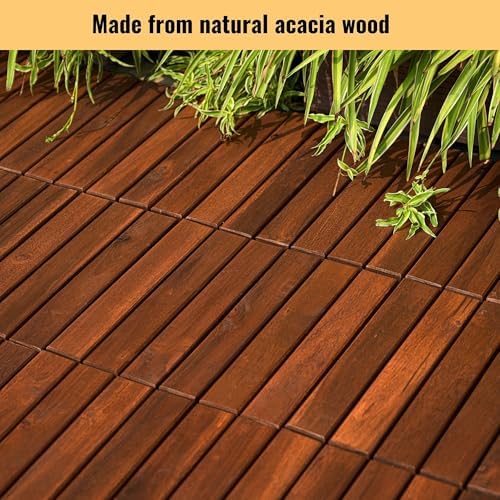 20 PCS Interlocking Deck Tiles, Striped Pattern 12"x12" Acacia Wood Outdoor - Image 2