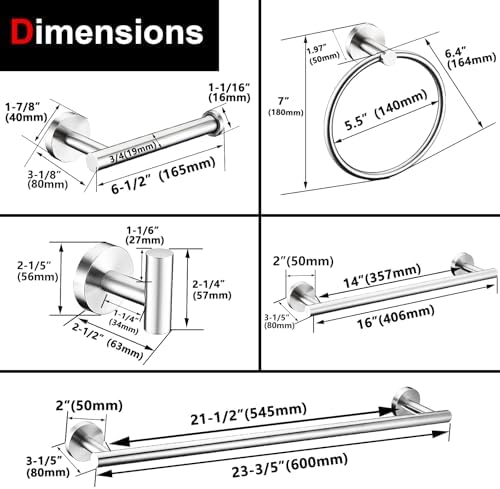 12 Pieces Brushed Nickel Bathroom Hardware Accessories Set Hand Towel Ring - Image 7