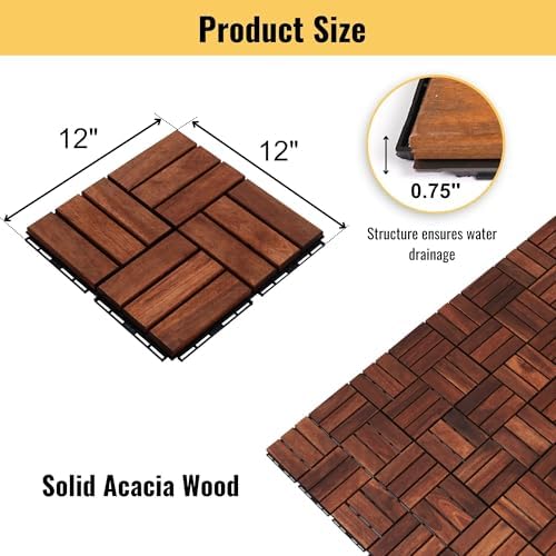 10 PCS Interlocking Deck Tiles, Crossed Pattern 12"x12" Acacia Wood Outdoor - Image 2