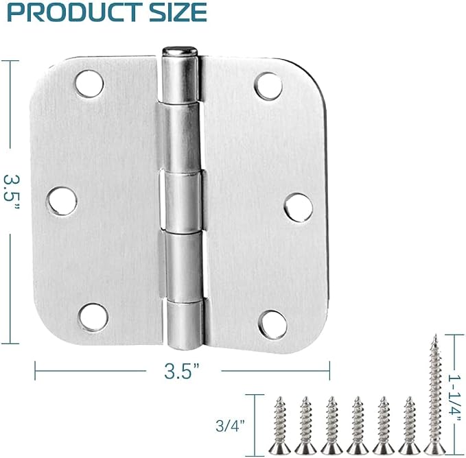 18 Pack Satin Nickel Door Hinges 3.5 inch Brushed Nickel Hinges Rounded 5/8" - Image 4