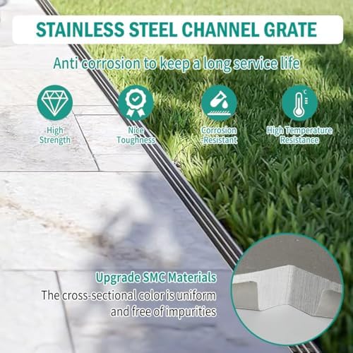 Slot Channel Drain with Stainless Steel Drain Grate Heavy Duty Durable Hidden - Image 4