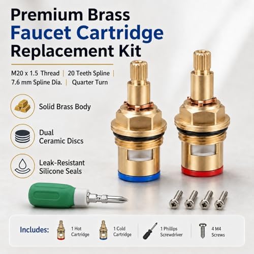 Brass Faucet Cartridge Replacement Kit M20 x 1.5 Ceramic Valve Pair - Image 3