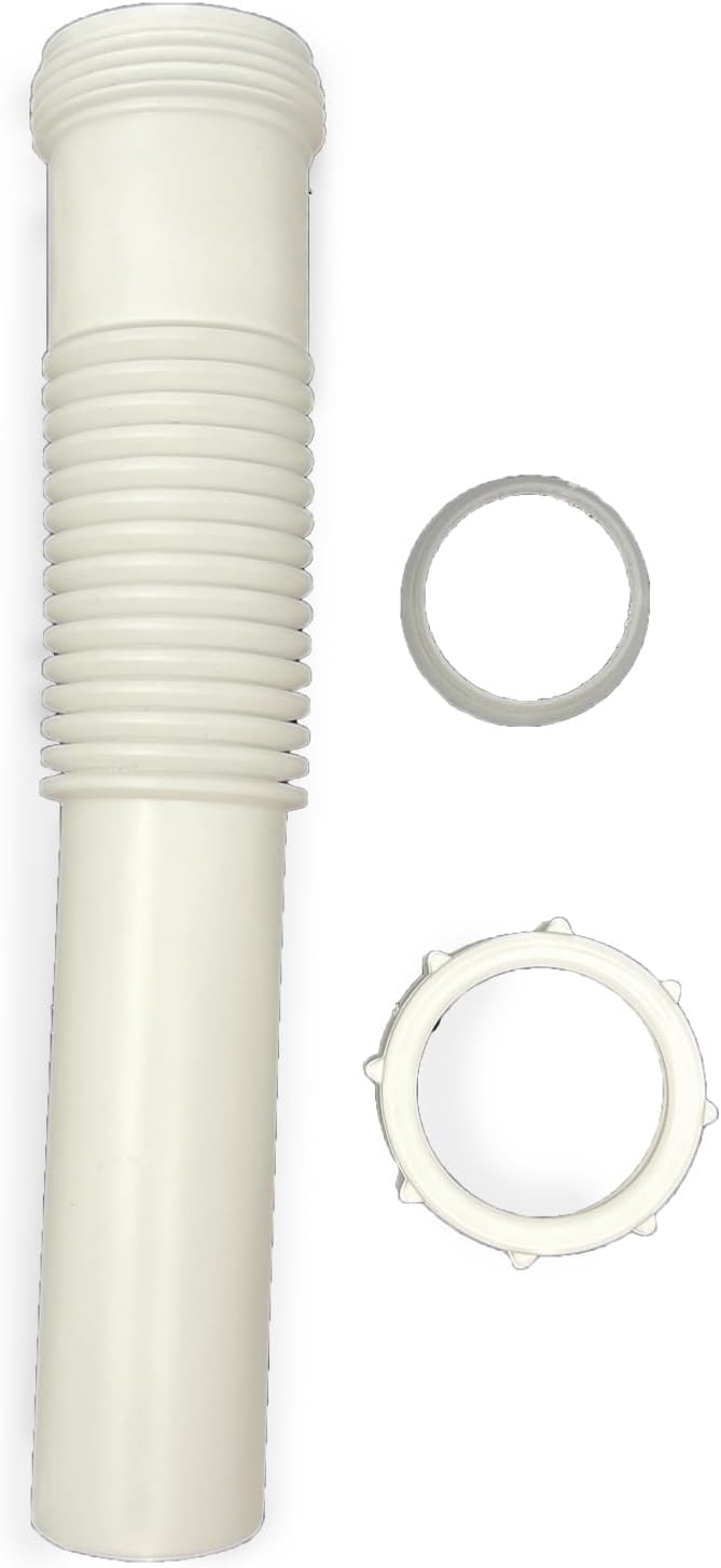 Plastic Drain Extension, 1-1/4 inch x 8 inch White Flexible tube by ProBuildersHardware