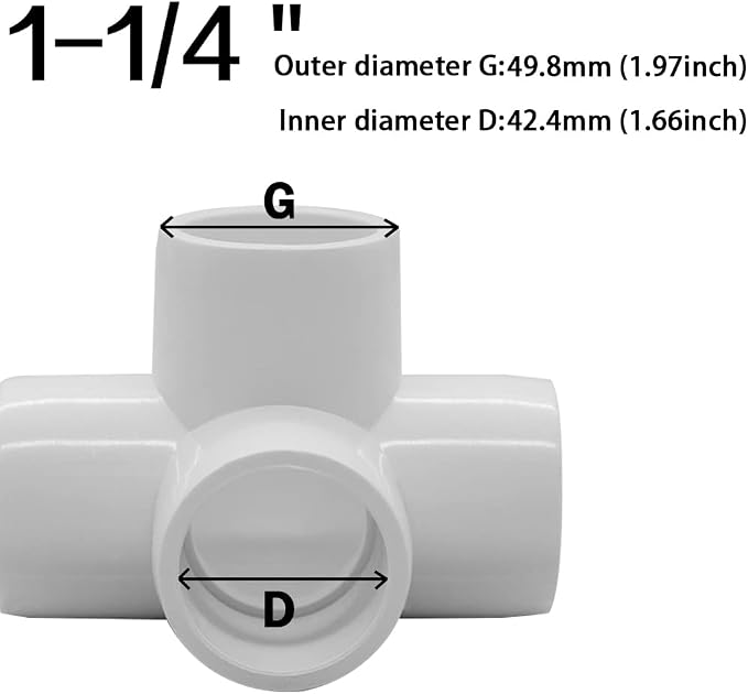 1-1/4“ Tee PVC Fitting 4 Way Elbow Connector, Furniture Grade 90 Degree Elbow - Image 2