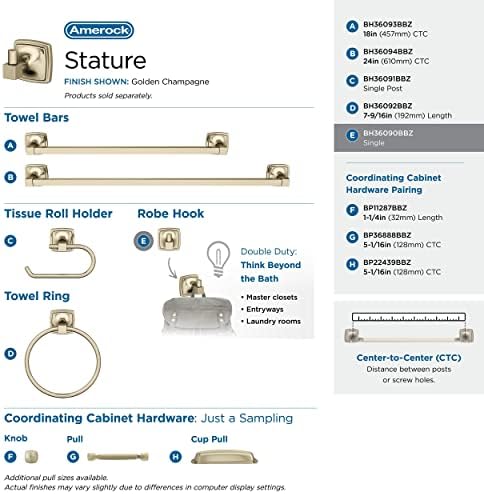 Amerock Stature Single Prong Golden Champagne Wall-Mounted Hook - Image 4