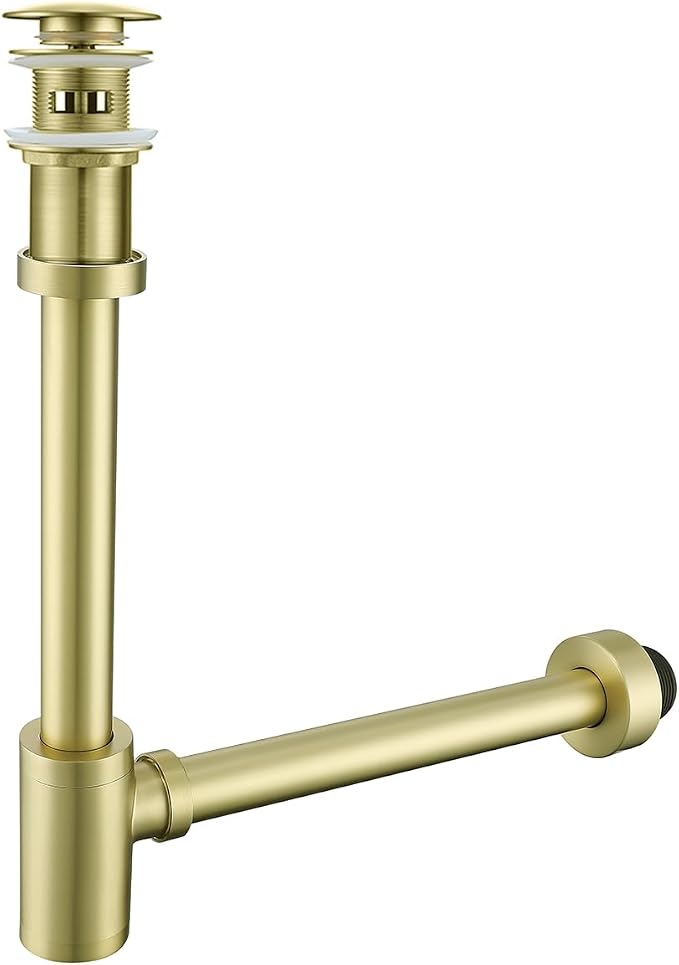 Brass Round Bottle P-Trap with Pop Up Drain Stopper with Overflow, 1 1/4 by SEABEFORE