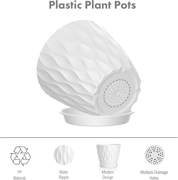Meowell 4 inch Small Plastic Nursery Pots, 5 Pack Water Ripples Plant Pots - Image 4