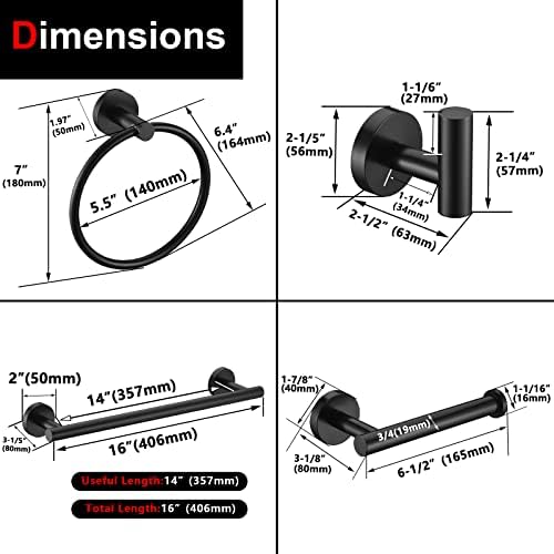 10Pieces Matte Black Bathroom Hardware Accessories Set Hand Towel Ring 16 inch - Image 7