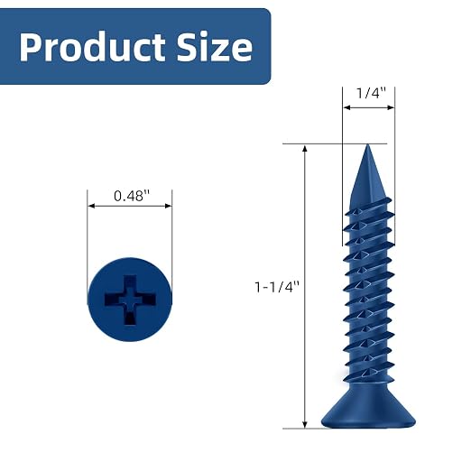 1/4" x 1-1/4" Concrete Screw Anchor Blue Flat Head Screws - Image 2
