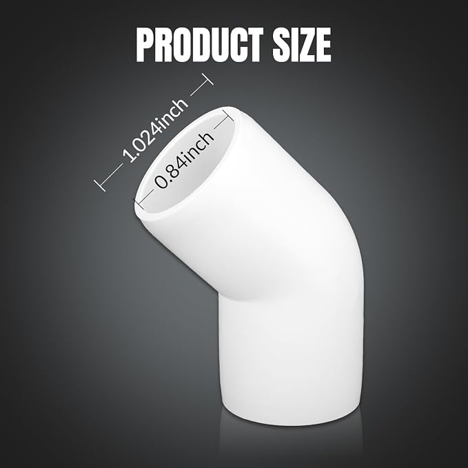 20-Pack 1/2 inch 45 Degree Elbow PVC Fitting, 2 Way Furniture Grade Pipe - Image 2