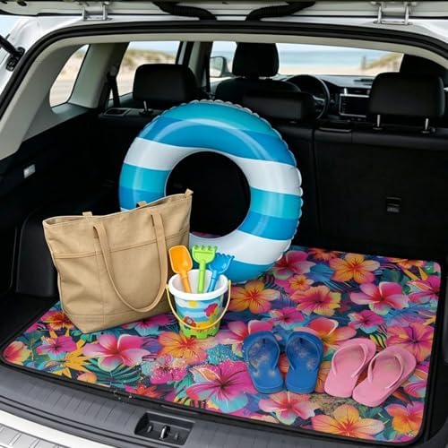 Tropical Hibiscus Universal Car Trunk Mat, Waterproof Cargo Liner - Image 2