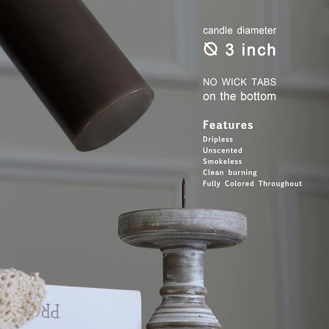 MOZEAL 3" x 8" Hand-Poured Unscented Large Candle, Smokeless Rustic Pillar - Image 3