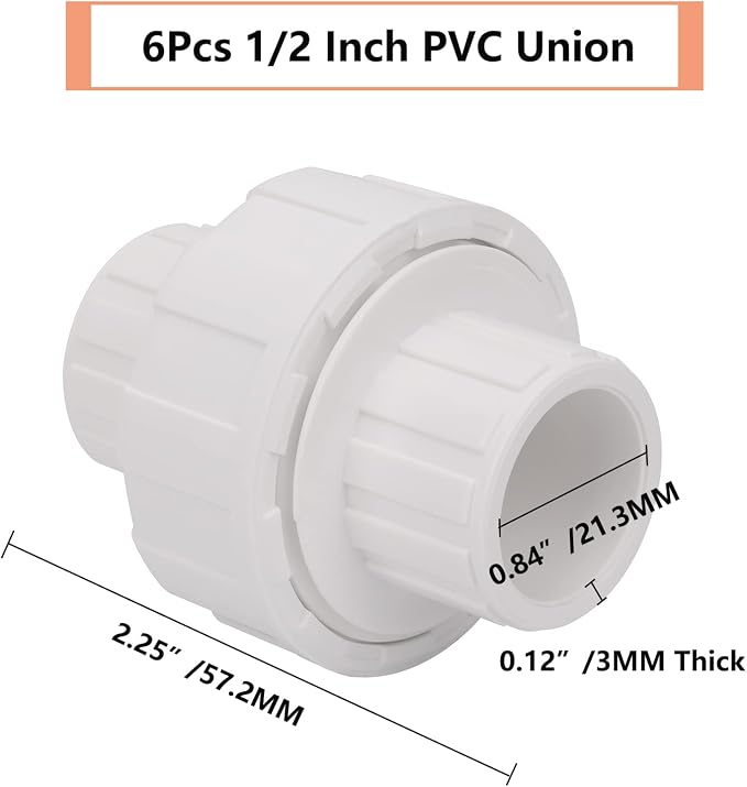 6Pcs 1/2" PVC Union Coupling Pipe Fitting 1/2Inch PVC Slip Union PVC Adapter - Image 2