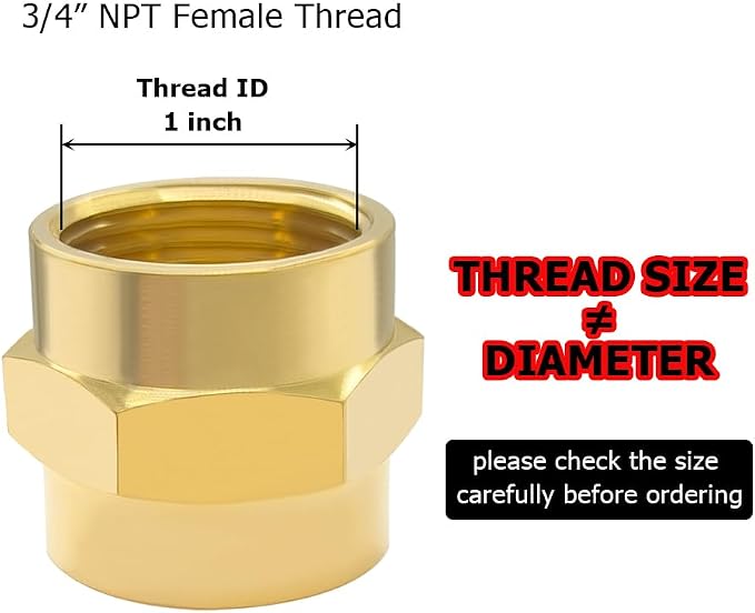 Hooshing 2PCS Brass Coupling Pipe Fitting, 3/4" x 3/4" NPT Female Coupler - Image 3