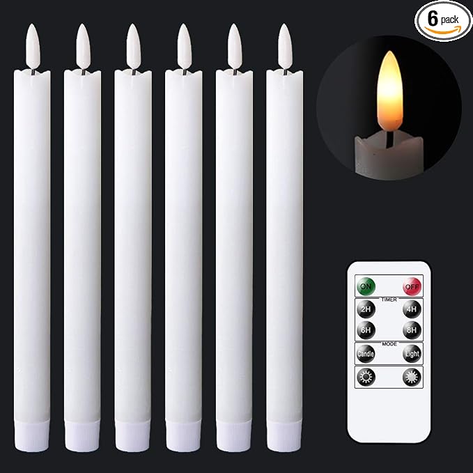 GenSwin Flameless Taper Candles LED Battery Operated Remote Timer White | LED by GenSwin