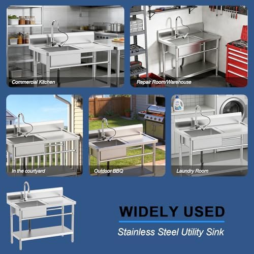 Stainless Steel Utility Sink Freestanding Single Bowl Laundry Sink - Image 7
