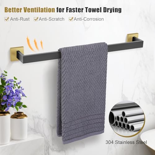 TURS 5-Piece Bathroom Hardware Set Matte Black and Gold Towel Bar Set Bath - Image 4