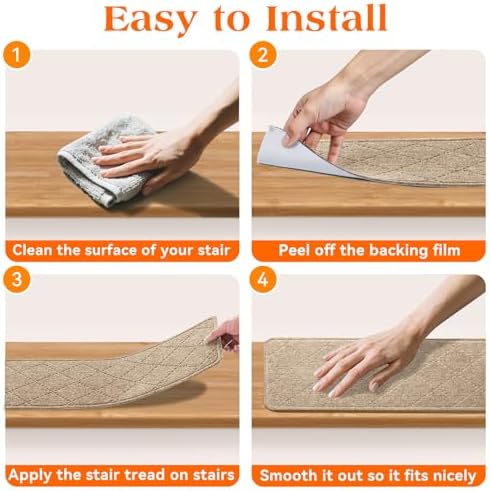 Stair Treads for Wooden Steps 4 PCS Non Slip Stair Rugs Khaki - Image 6