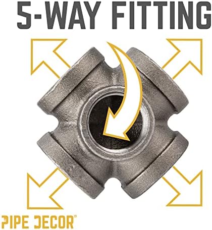 PIPE DECOR 1" 5-way Cross Fitting, Malleable Iron, Fits One Inch Diameter Black - Image 3