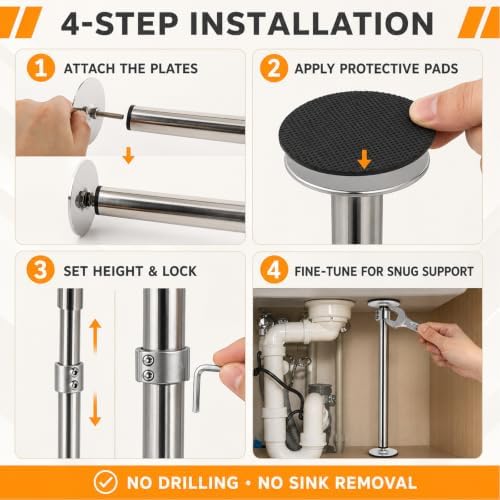 Undermount Sink Brackets, Adjustable Stainless Steel Sink Support Legs Kit - Image 4
