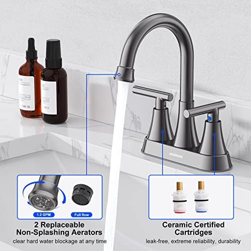 Bathroom Faucet, Hurran 4 inch Centerset 2-Handle Lead-Free, Brushed Grey - Image 4
