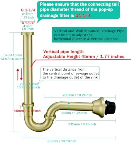 Brass P Trap U-Shape 11/4 inch Sink Drain Pipe - Image 2