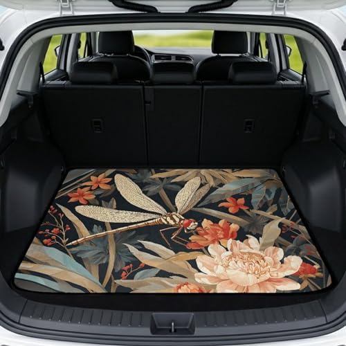 Dragonfly Floral Trunk Mat Universal Waterproof Cargo Liner Heavy Duty Non-Slip by Mintulipy