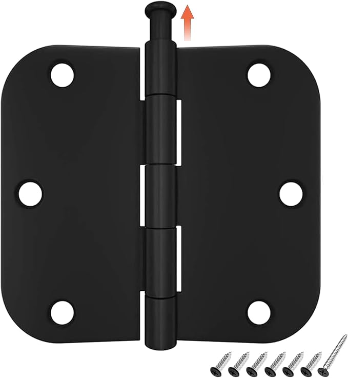 HOSOM 24 Pack Rounded Matte Black Door Hinges 3.5 x 3.5 inch by HOSOM