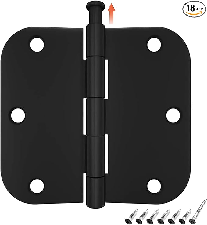 HOSOM 18 Pack Rounded Matte Black Door Hinges 3.5 x 3.5 inch by HOSOM