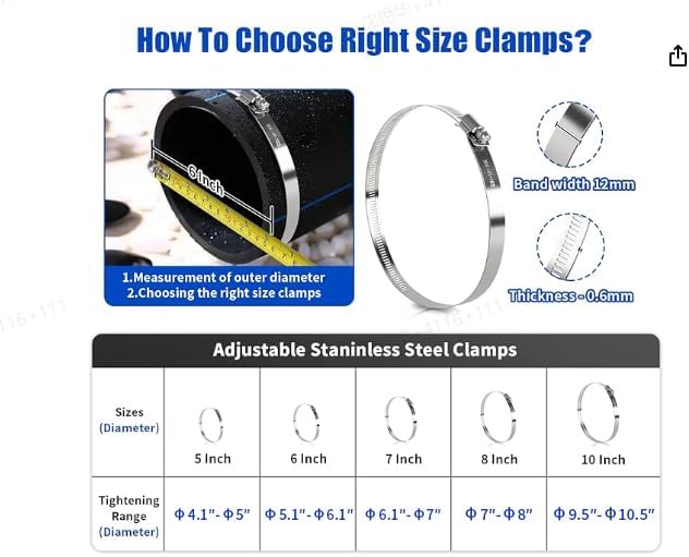 8 Inch Hose Clamp, 10 Pack Stainless Steel Clamps - Image 2
