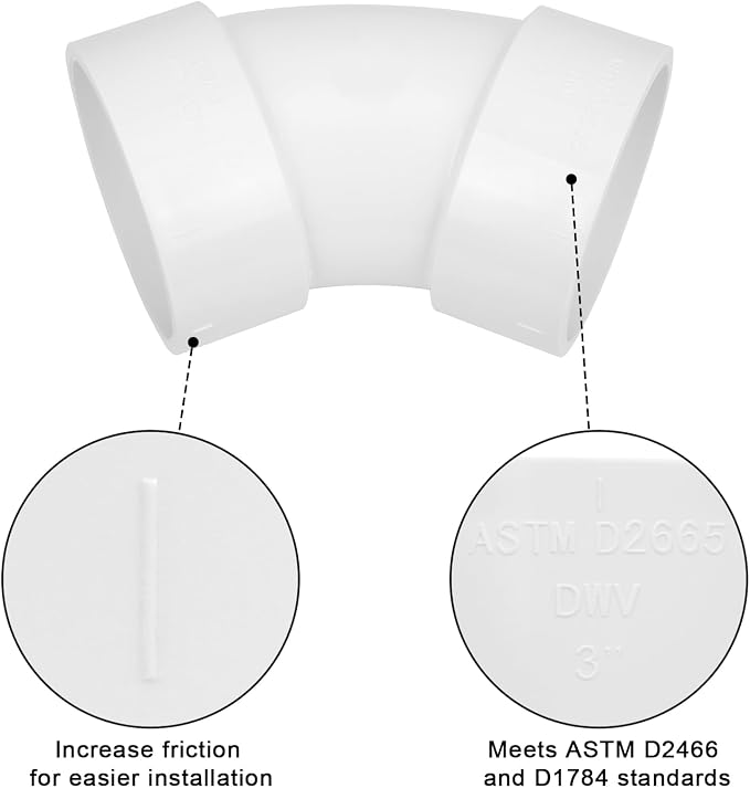3" PVC DWV Sanitary 45-Degree Elbow Pipe Fitting Connector White SCH40 3" PVC - Image 4