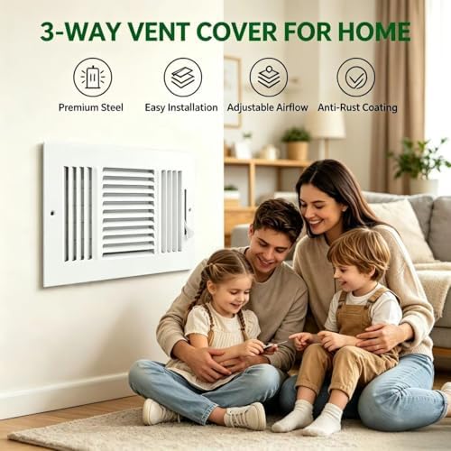 12x6 Inch Duct Opening Ceiling Register, 3-Way Steel Sidewall Air Vent Grille - Image 2