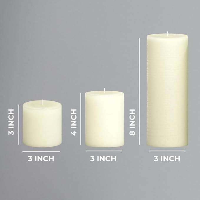 Assorted Pillar Candles Set of 3 – Sizes 3", Rustic Style Long Burning - Image 2